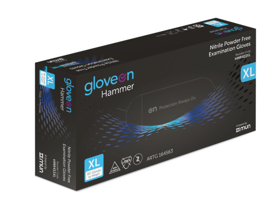 GloveOn Hammer Black Nitrile Exam Gloves Powder Free Box of 100 X-Large